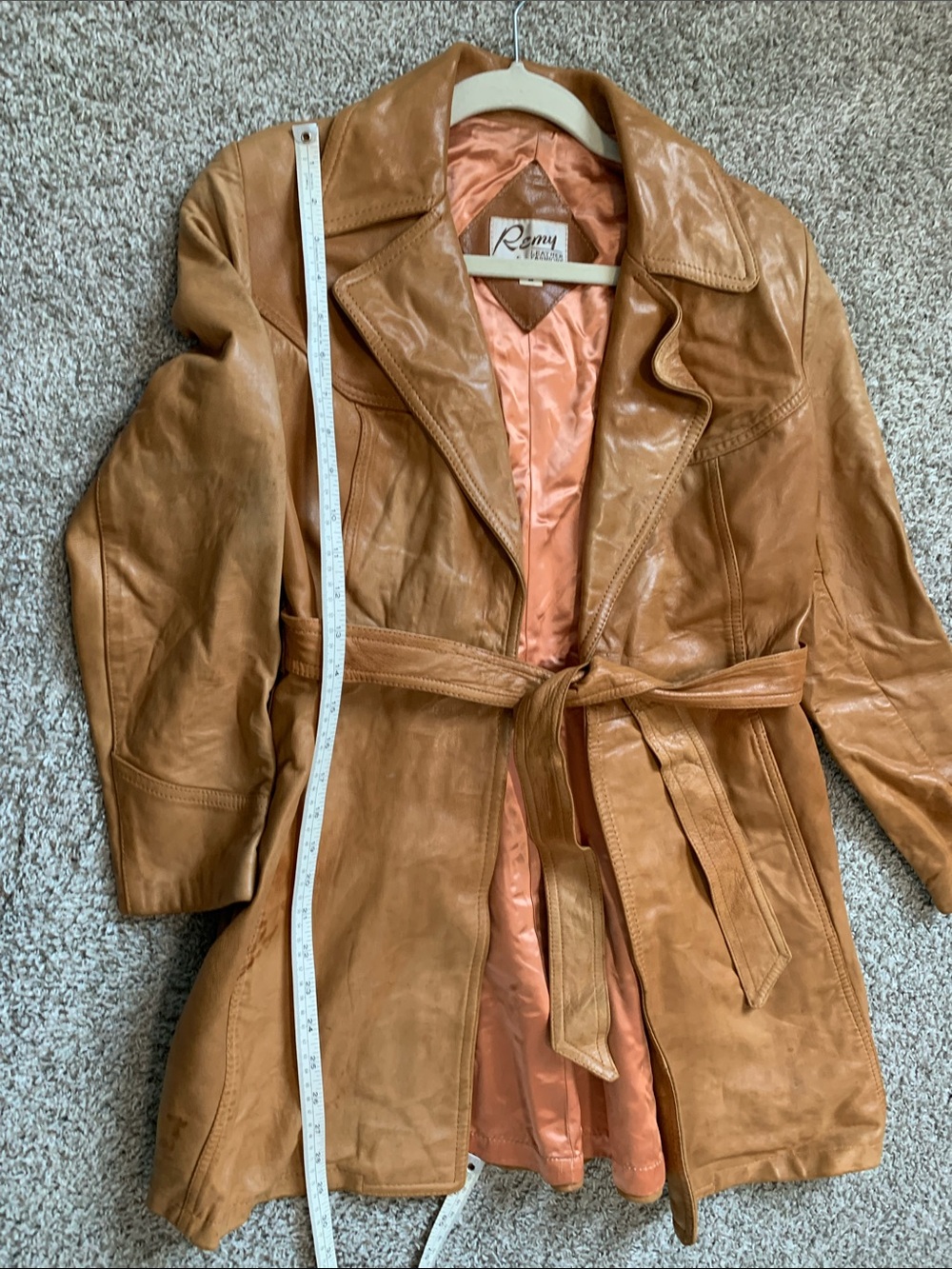 Remy Leather Tan Belted Leather Trench Coat - Picture 7 of 8